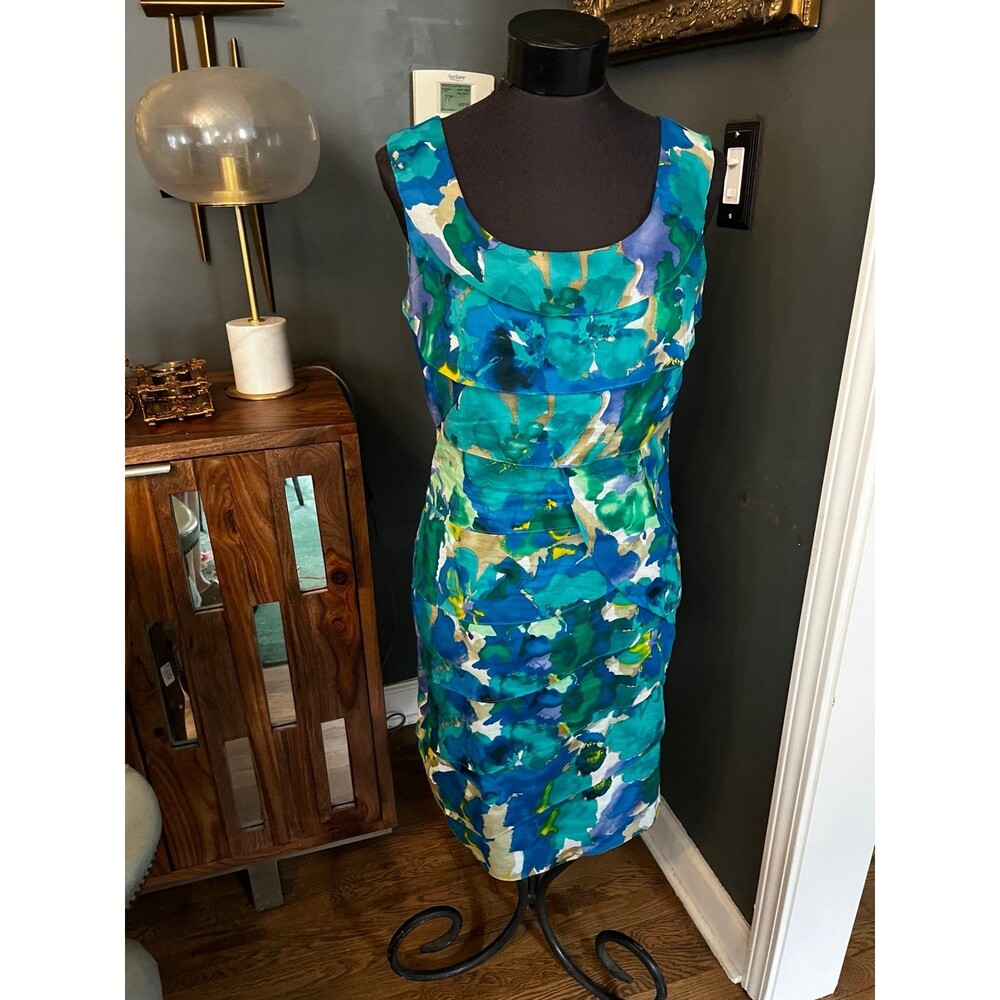 Calvin Klein Women’s layered lightweight fitted Sheath dress Summer Blues sz 10